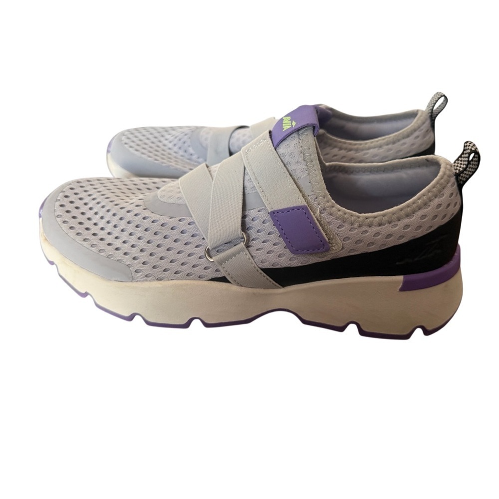 Avia Adjustable Memory Foam Light Gray Sneakers with Purple Highlights-Size 9 - Picture 6 of 11